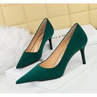 Suede Black Women Pumps  High Heels Pointed Toe Women Heels 7Cm Ladies Shoes Office Shoes