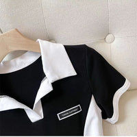 Women Polo Collar Dress Elegant Color block Short Sleeve Bodycon Midi Dress Casual Slim Fit T Shirt Dresses for Women