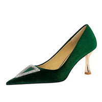 Designer Women Heels Prom Pumps Lady Velvet Pointed Toe 7cm Thin High Heels Pearl Crystal Buckle Shoes