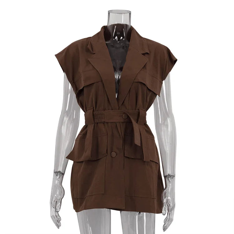 Fashion Loose Cotton Women's Shirt Elegant Lapel Sleeveless Shirts Casual Classic Solid Clothing Shirts for Women Tops