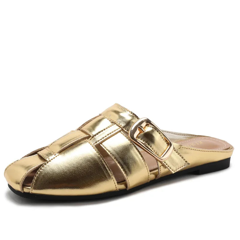 Designer Women Sandals Mules Summer Roman Slippers Fashion Buckle Woven Casual Soft sole Shoes
