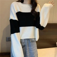 Retro Striped Loose Women's Sweater Design Sensation Lazy Style Short Knitted Shirt Age Reduction Small Audience