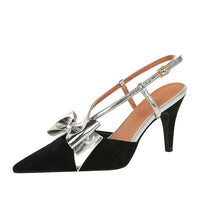 French Style Velvet Pointed Toe High Heels Hollow out Embroidery Butterfly Knot Party Shoes Women's Low Heel Single Shoes