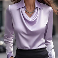 Elegant Simple Shirt Collar Women's Top Independent Polyester Lycra Blend Long Sleeve