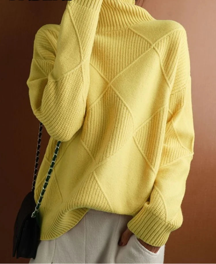 Turtleneck Sweater Diamond Solid Color Warm Pullover Loose Lazy Wind Knitted Bottoming Shirt Pullovers Tops Jumper