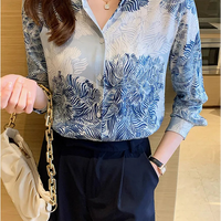 French Printed Lapel Shirt Long Sleeve Loose Mulberry Silk Top Temperament Commuting Shirt Women's Summer Style