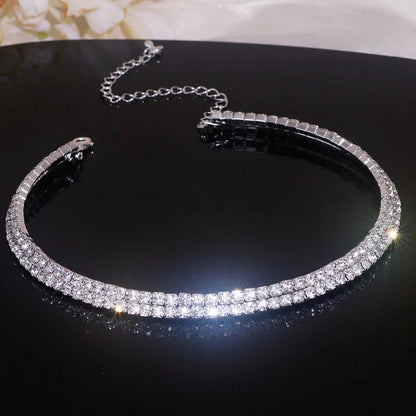 Luxury Round Rhinestone Necklace Set for Women Classic Silver Color Necklace Bracelet Earring Jewelry Set Bridal Wedding Jewelry Natalia Home Fashion    Natalia Home Fashion
