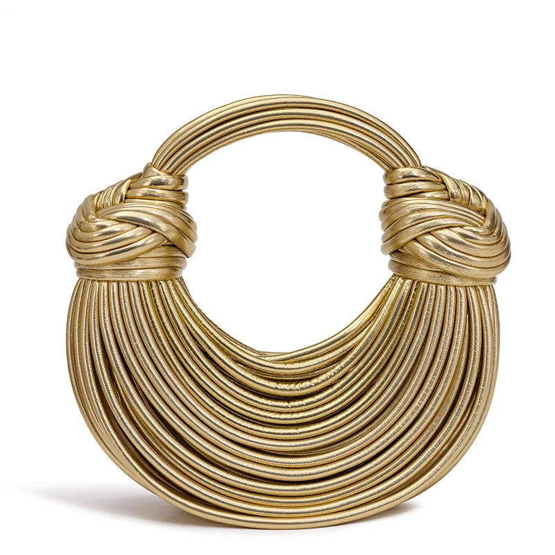 Fashionable Hand-Knitted Noodle Bag Women's Shoulder Bag Urban Minimalist Style Dumpling Bag Versatile Knot Design PU Material