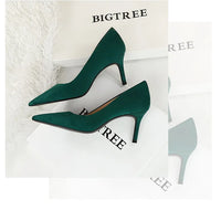 Suede Black Women Pumps  High Heels Pointed Toe Women Heels 7Cm Ladies Shoes Office Shoes