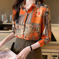 Slim Floral Long-sleeved Shirt Loose Printed Top for Women