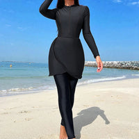 Muslim Swimwear Women Modest Patchwork Hijab Long Sleeves Sport Swimsuit 3pcs Islamic Burkinis Wear Bathing Suit