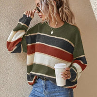 Women's Winter Clothing Oversized Striped Round Neck Ribbed Casual Sweater for Women Women's And Female Clothing Women's Winter Natalia Home Fashion    Natalia Home Fashion