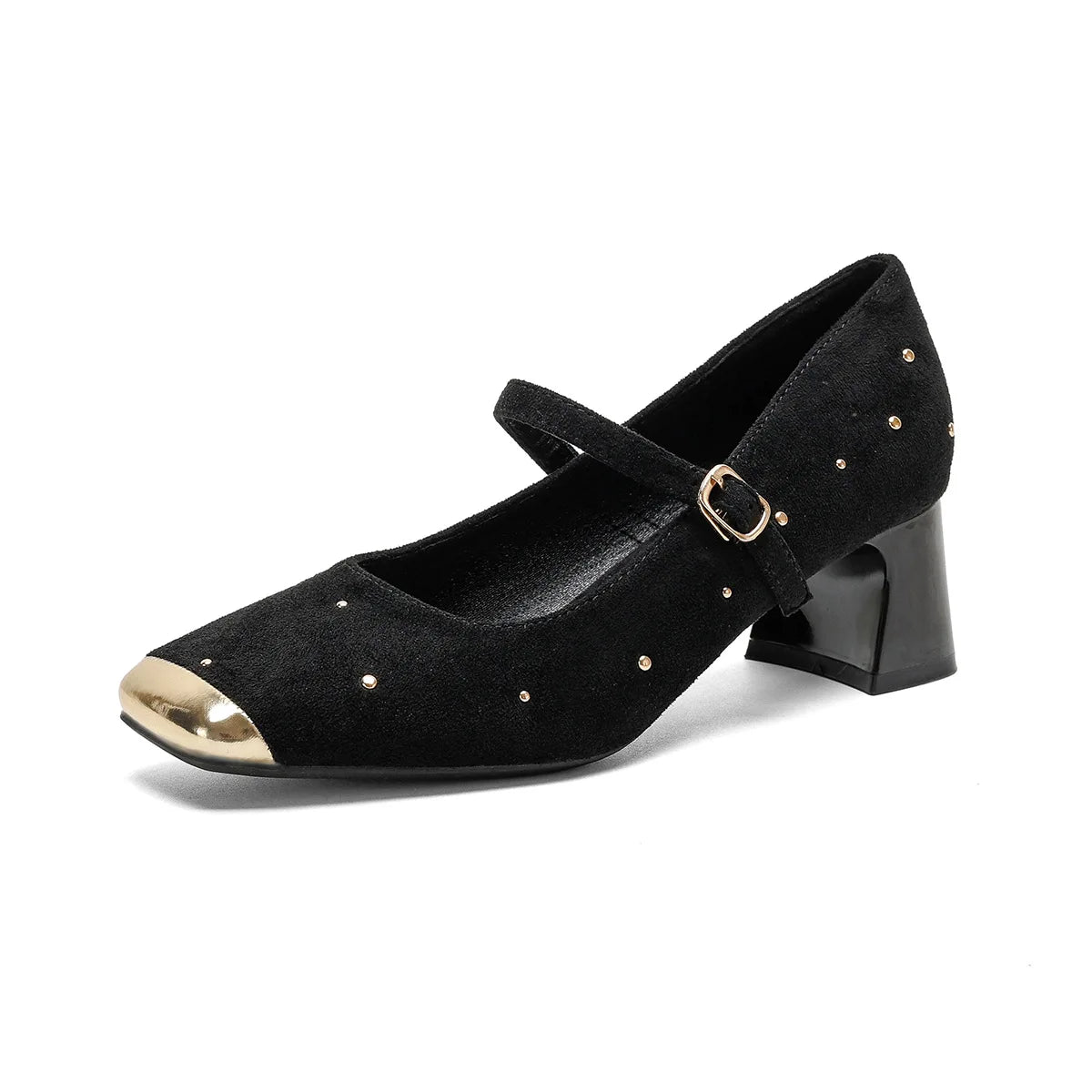 Retro Square Head Mary Jane Shoes Women Comfortable Slip-On High Heels Casual Velvet Upgraded Rubber Sole