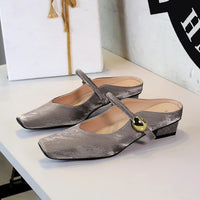 European Style Light-Mouthed Half-Slippers Women Wearing Thick Heels And Square-Toe Mary Jane Shoes One-Strap