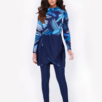 Muslim Swimwear Women Modest Patchwork Hijab Long Sleeves Sport Swimsuit 3pcs Islamic Burkinis Wear Bathing Suit