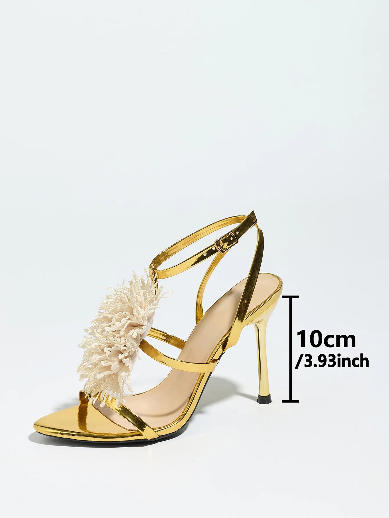 Ladies High Heel Sandals with 3D Fluffy Flower Decorations round Toe Thin Heel Spring Summer Night Club Fashionable Party Shoes