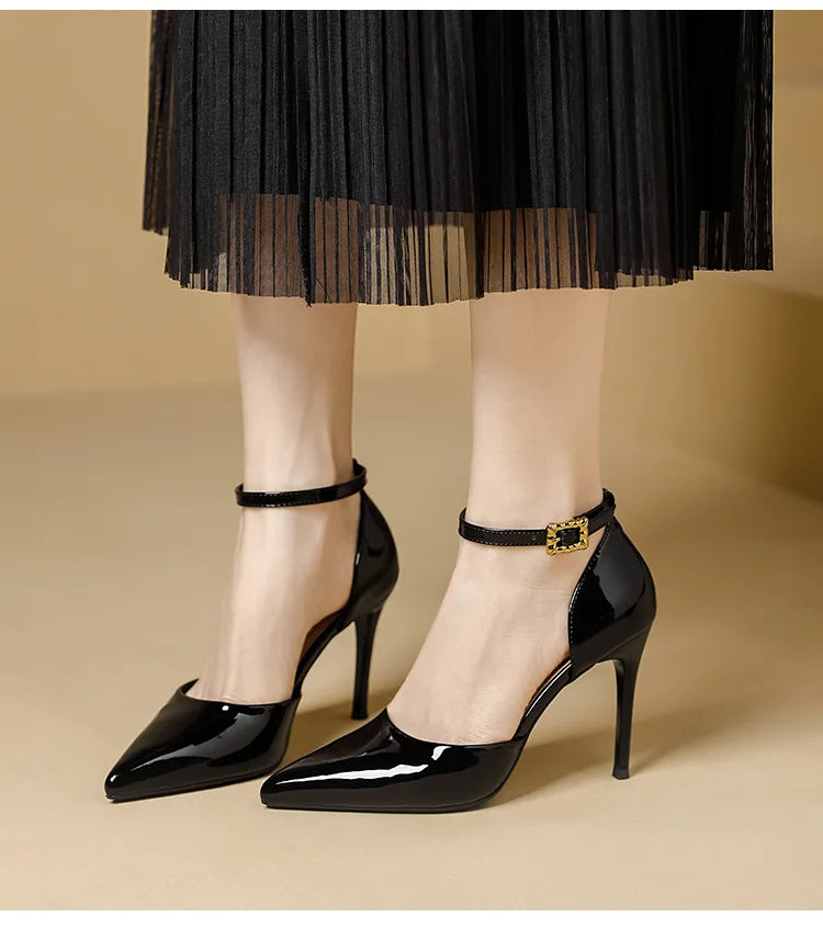 Pointy Toe Elegant Women Shoes Stilettos Office Sandals For Ladies Cover Heel Ankle Strap Sandals