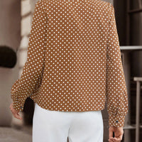 Long Sleeve Button Shirt Fashion Polka Dot Print Ruffle Women Shirts Blouses Elegant Office Lady Casual Top