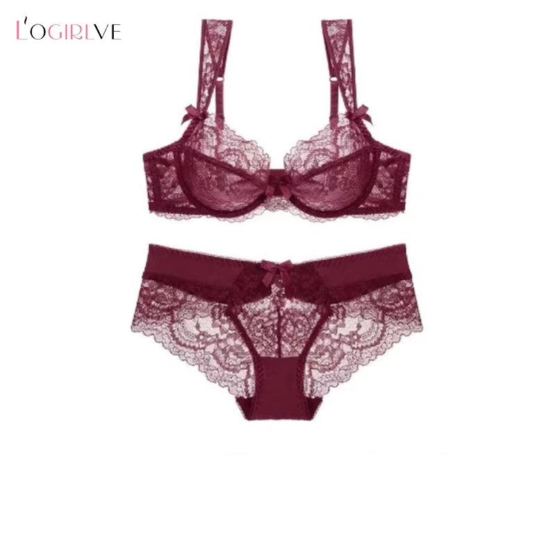 Comfortable Thin Brassiere Embroidery Bras Underwear Set Sexy C D Cup Plus Size Bra Set Women Lingerie Lace Black