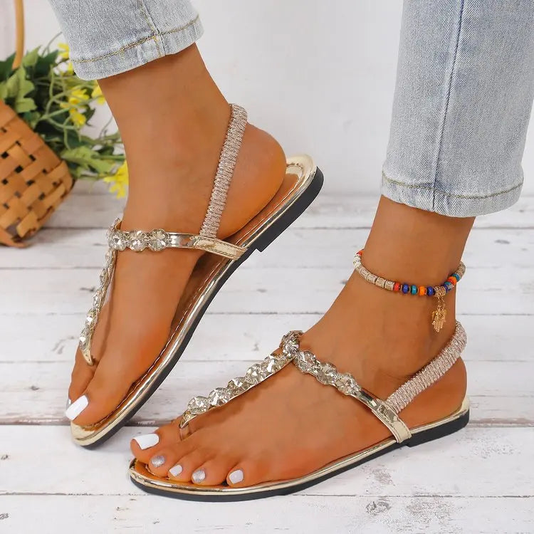 Sandals Summer Elastic Strap Casual Women's Sandals Fashionable Flat Soft Comfortable Slide for Women