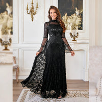 Black Lace Mermaid Elegant Evening Dress for Women High Neck Long Sleeve Sequins Party Dresses Prom Gowns Wedding