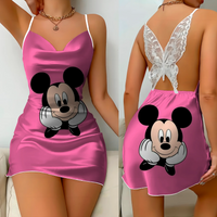 Mini Dress Pajama Skirt Bow Knot Party Dresses Satin Surface Minnie Mouse Disney Mickey Women Fashion Summer  Elegant Women