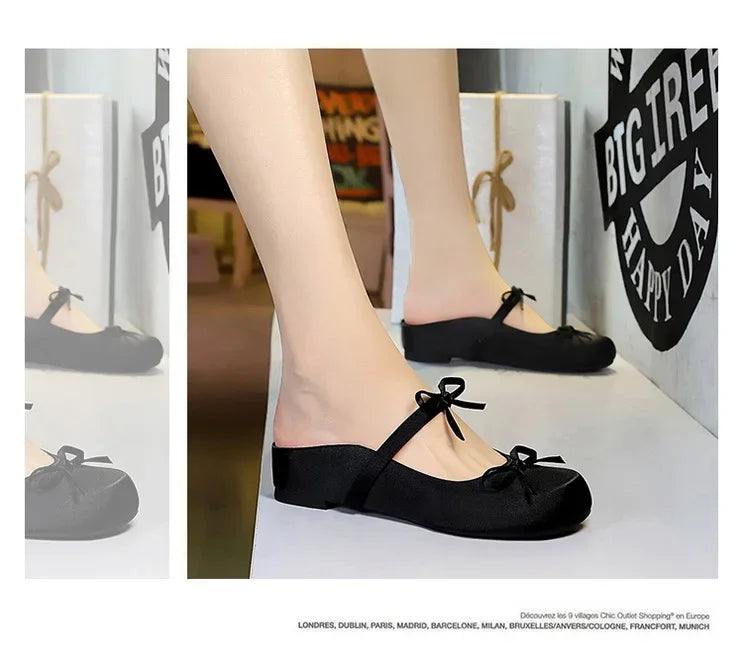 Ladies Slippers Bowknot Silks Satins Women Shoes Round Head Women Sandals Summer Shoes Women Slippers