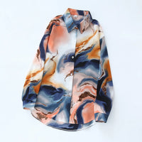 Women's Vintage Tie Dye Niche Design High End French Satin Shirt Long Sleeve Elegant Soft Drape Blouse Top
