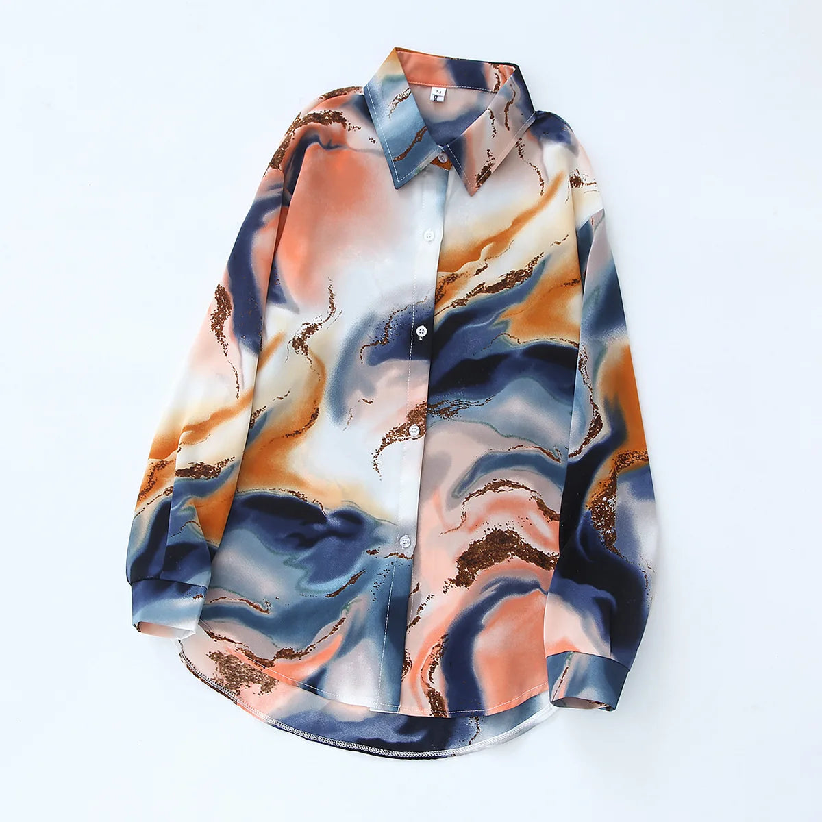 Women's Vintage Tie Dye Niche Design High End French Satin Shirt Long Sleeve Elegant Soft Drape Blouse Top