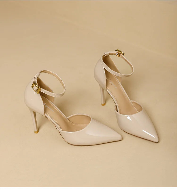 Pointy Toe Elegant Women Shoes Stilettos Office Sandals For Ladies Cover Heel Ankle Strap Sandals