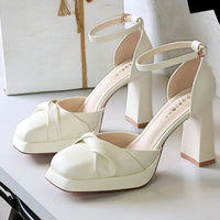 One-Strip Ultra-High Heel Sandals Platform Thick Heel Bow Women Shoes Square Toe Shallow Mouth Hollow Shoes