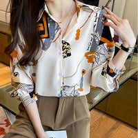 Spring Chiffon Shirt Women's Long-sleeved Printed Color Niche Chiffon
