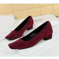 Women Fashion Style Quality Square Toe Low Heel Pumps Lady Prom Suede Shallow Mouth Thick High OL Single Shoes