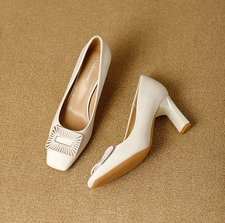 Square Toe Comfort Soft Office Shoes Daily Outdoors Women Shoes 7CM Thick High Heels Shallow Mouth Fashion Party Shoes