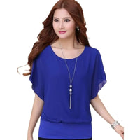 New Spring Summer 2024 Plus Size Women's Clothing Chiffon Short Sleeve Bat Wing Shirt Loose Fit Slimming T-Shirt For Women Natalia Home Fashion    Natalia Home Fashion