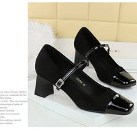 Leopard Print Women Pumps Suede Middle Heel Shoes Sexy Mary Jane Shoes Rhinestone Buckle Ladies Shoe Square Head