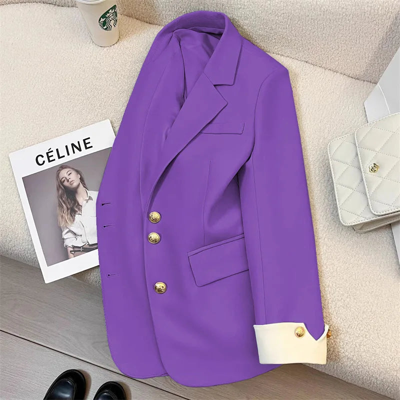 Fashion Women’s Casual Elegant Trendy Solid Color Single-breasted Long Sleeve Suit Blazers Female Clothes Coats Tops - Natalia Home Fashion