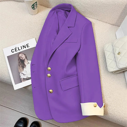 Fashion Women’s Casual Elegant Trendy Solid Color Single-breasted Long Sleeve Suit Blazers Female Clothes Coats Tops - Natalia Home Fashion