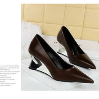 Spring Fashion Pointed Toe Pumps Woman Metal Decoration Wedges Heels Elegant Ladies Shoes