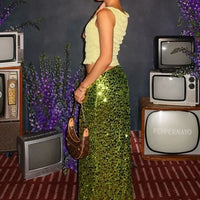 Trendix Party Green Shiny Skirts For Women High Waist Fashion Sequin Patchwork Long Skirts Femme 2024 New Trendy Skirt Clubwear Natalia Home Fashion    Natalia Home Fashion
