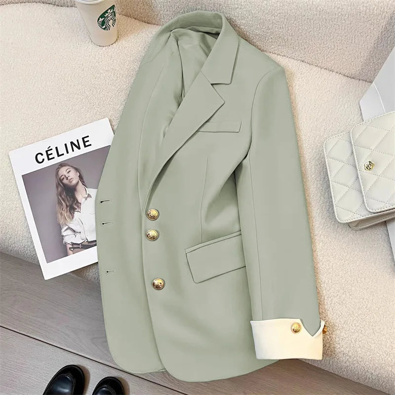 Fashion Women’s Casual Elegant Trendy Solid Color Single-breasted Long Sleeve Suit Blazers Female Clothes Coats Tops - Natalia Home Fashion