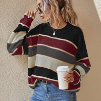 Women's Winter Clothing Oversized Striped Round Neck Ribbed Casual Sweater for Women Women's And Female Clothing Women's Winter Natalia Home Fashion    Natalia Home Fashion