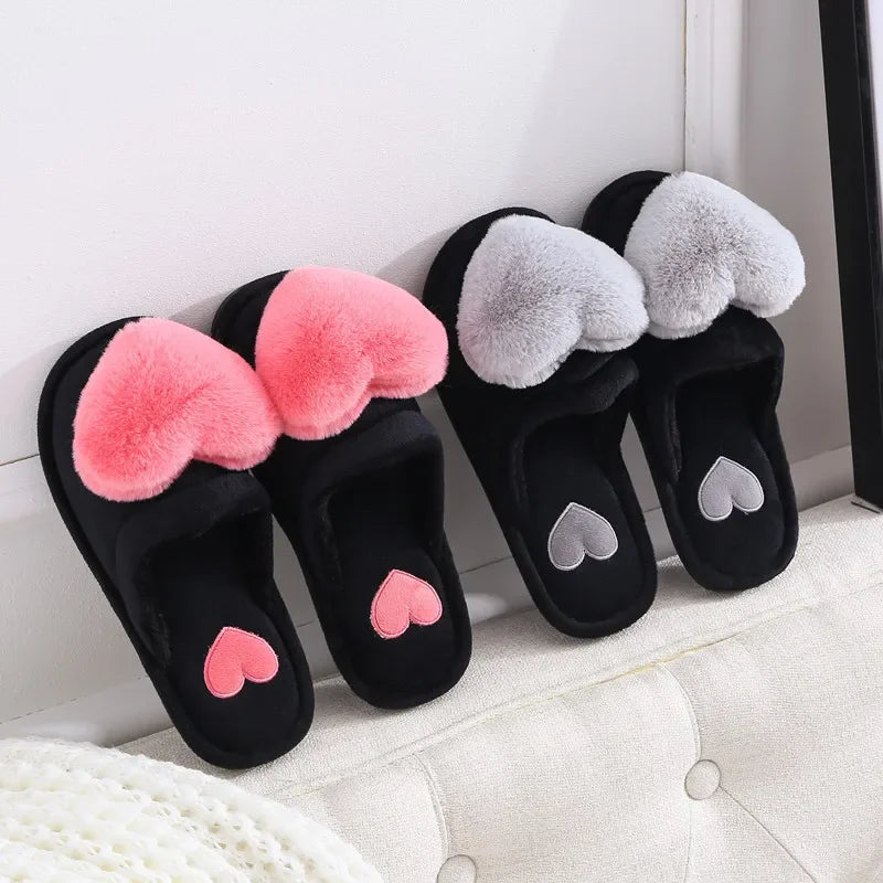 Warm Cotton Slippers Women's Cartoon Peach Heart Design Floor Anti-slip Home Slippers For girls - Natalia Home Fashion