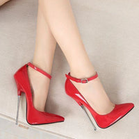 Ultra-thin Super High Heel, pointed Toe, Ankle wrist strap, metal heel sexy women shoes pumps