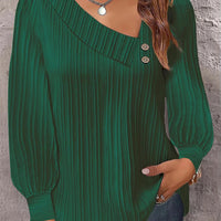 Simple Button V-neck Pullover Women's Solid Long Sleeve Casual T-shirts Elegant Lady Blouses
