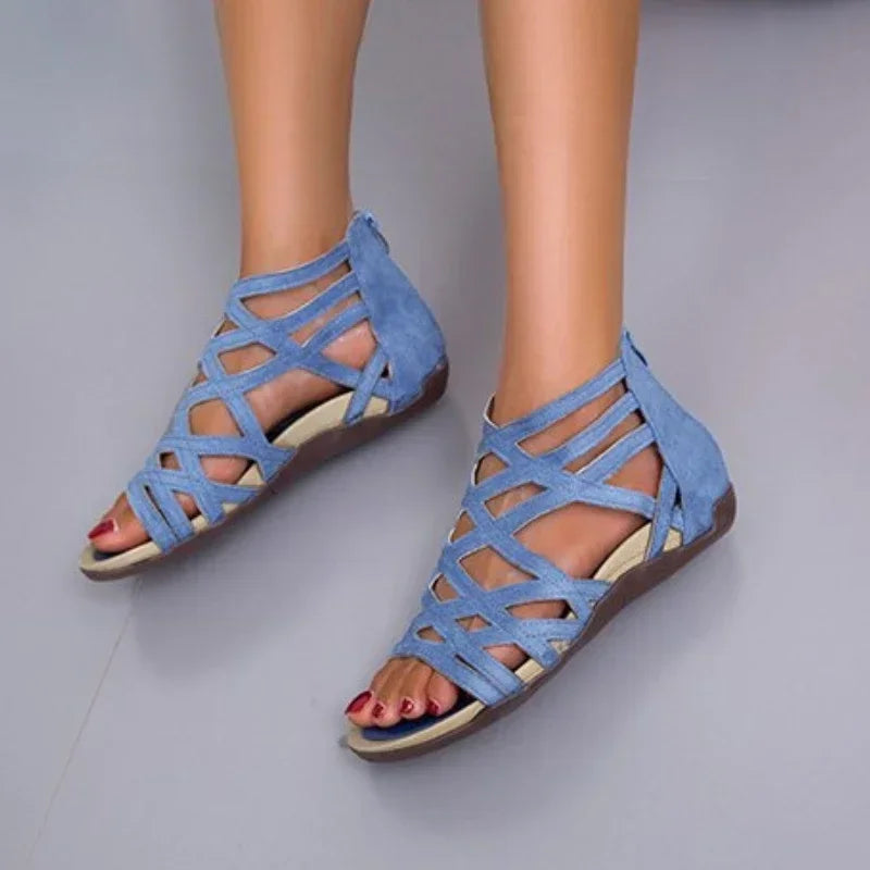 ladies Leopard Slope Heel Sandals Non-slip Lightweight Comfortable Casual women Slippers Rome Outside Casual Flat Bottom Shoes