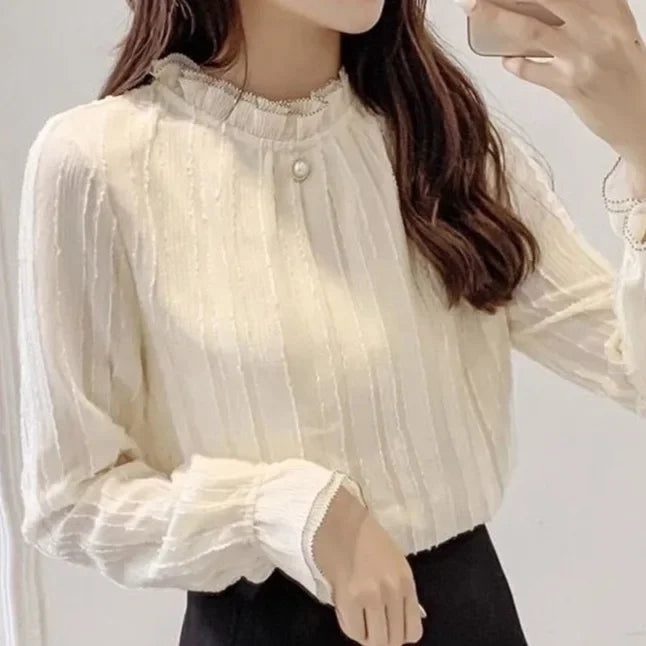 Elegant Lady Long Sleeve Half High Collar Base Shirt Fashionable Women's Top Quality Material Comfortable Fit