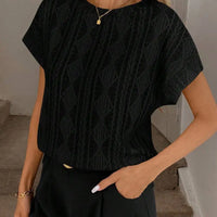 Women's Casual Round Neck Jacquard Short Sleeve Top T-shirt Leisure Commute Women Clothing
