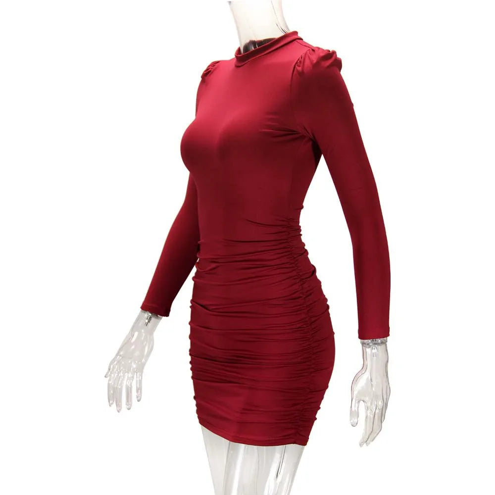 Sexy Slim-fitting Long-sleeved Dress, Bubble-sleeved Medium and Long Women's Bodycon Dresses