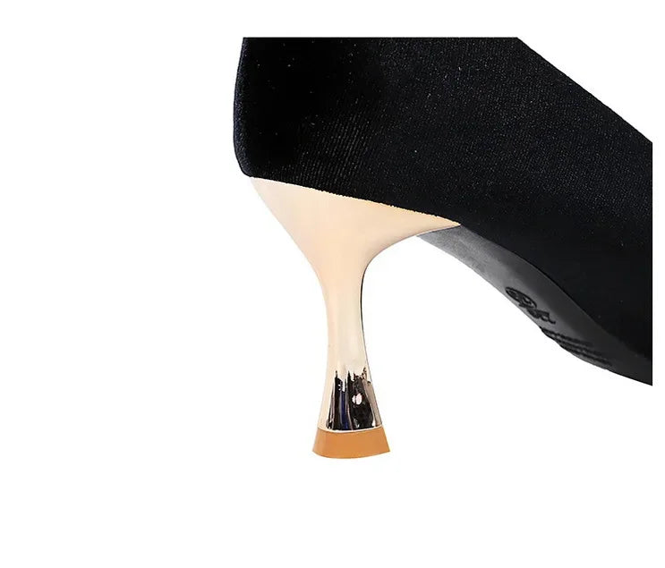 Designer Women Heels Prom Pumps Lady Velvet Pointed Toe 7cm Thin High Heels Pearl Crystal Buckle Shoes